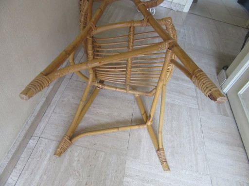 mid-century modern armchair rattan and bamboo construction