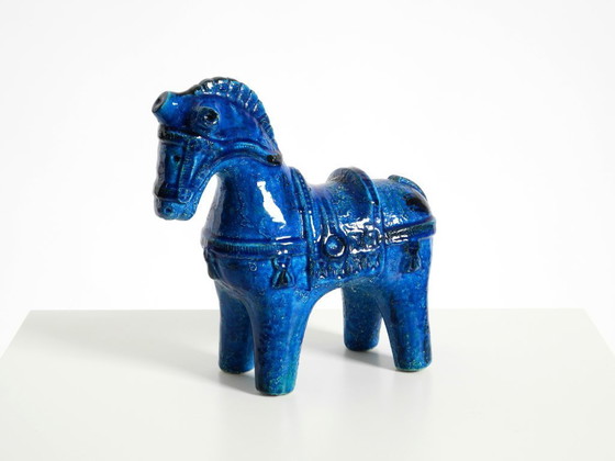 Image 1 of Wunderschönes Keramikpferd aus den 1960er Jahren aus der Kollektion „Rimini Blue“ von Aldo Londi für Bitossi, Italien.