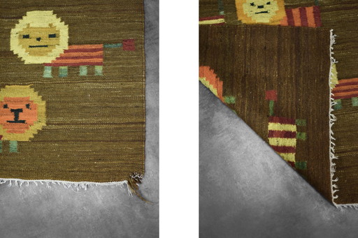Vintage Polish Woven Tapestry Lions by Maria Janowska for Wielkopolskiej Spółdzielni Pracy Przemysłu Artystycznego, 1970s