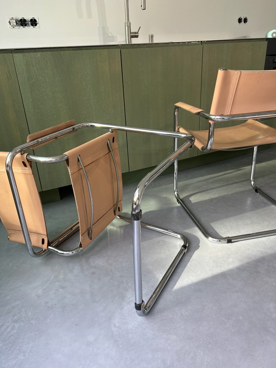3 Mart Stam tubular frame chairs – Dining chairs, Leather, Chrome (photo 3 of 7)