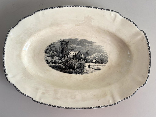 Bowl with 7 plates by Societe Ceramique Maastricht with the design Landscape.