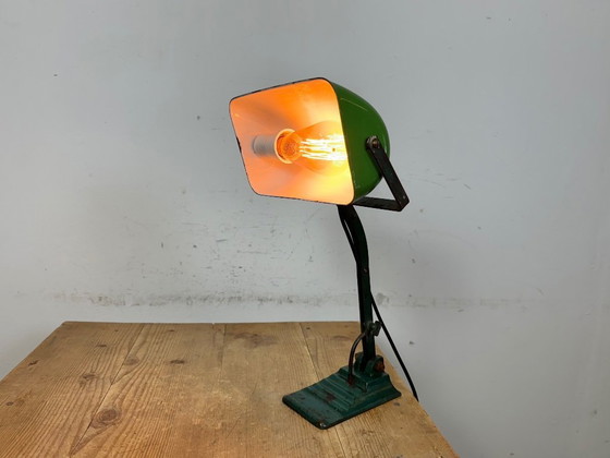Image 1 of Vintage Green Enamel Bank Lamp, 1950s