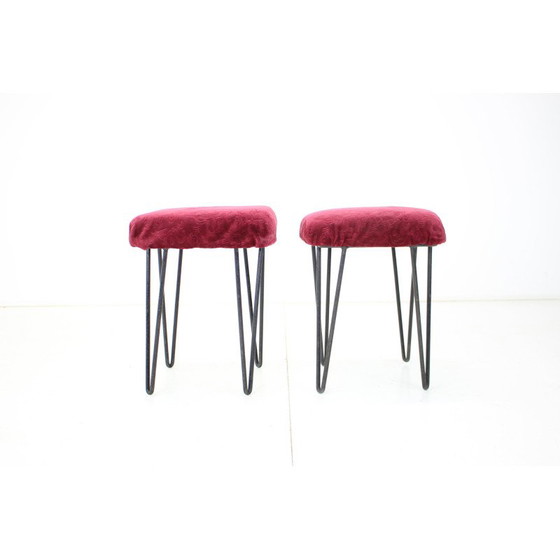 Image 1 of Pair of mid-century metal and fabric stools, Czechoslovakia 1970s