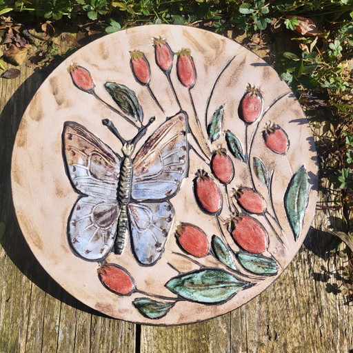 Cornice da parete in ceramica a forma di farfalla, Rusha Art, anni '60-'70