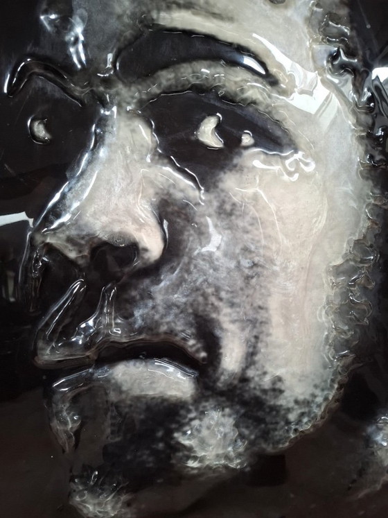 Image 1 of UNIQUE black and white Muhammad Ali portrait in 3D glass, 90x80cm