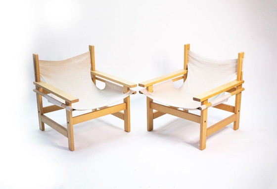 Image 1 of Mid-Century Lounge Sessel aus Holz mit Canvas, 1960er, Set of 2