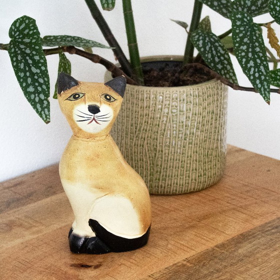 Image 1 of Gato siamés de madera antiguo