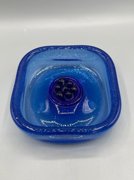 Plat vide-poche en verre d'art style Murano bleu, années 1960-1970