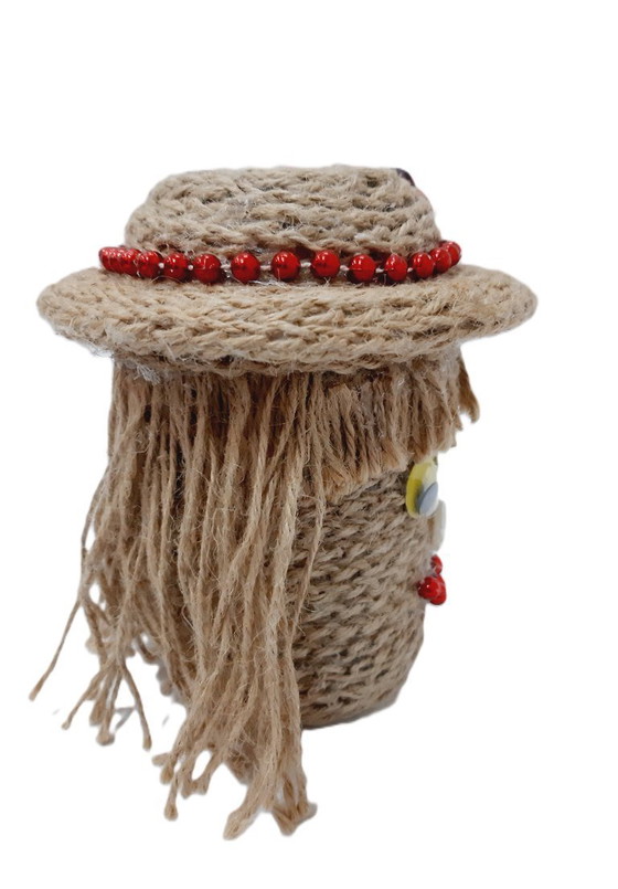 Image 1 of Barattolo vintage avvolto con spago - bambola con coperchio - un cappello