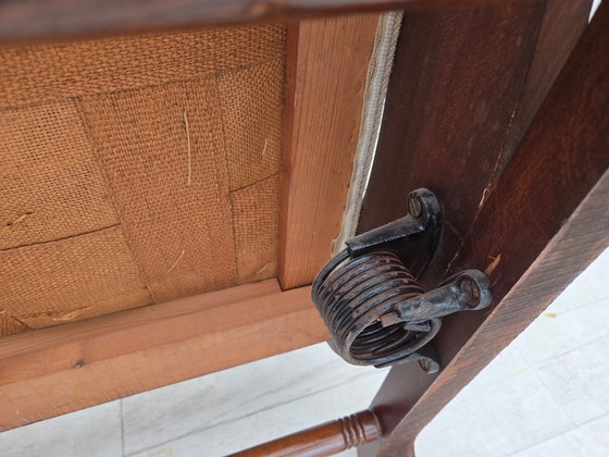 Image 1 of Dänischer Schaukelstuhl mit hoher Rückenlehne aus den 1930er Jahren, original handgewebte Wolle, Eschenholz.