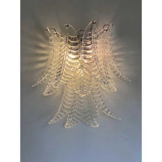 Image 1 of Transparante "Felci" Murano glazen wandlampen – een paar