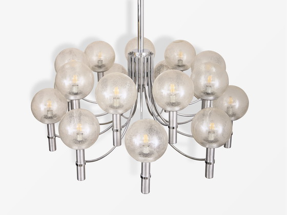 Image 1 of Paar einzigartige Veroneser Kronleuchter 65 Zoll Stahl Muranoglas 1970