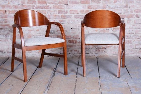 Pair of Restored Mid-Century Armchairs, Reupholstered, Cherry Wood, Czech, 1970s – Textile (photo 18 of 18)