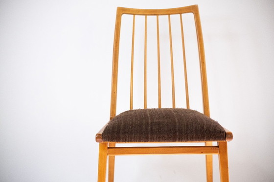 Image 1 of Slim wooden chair with brown upholstery
