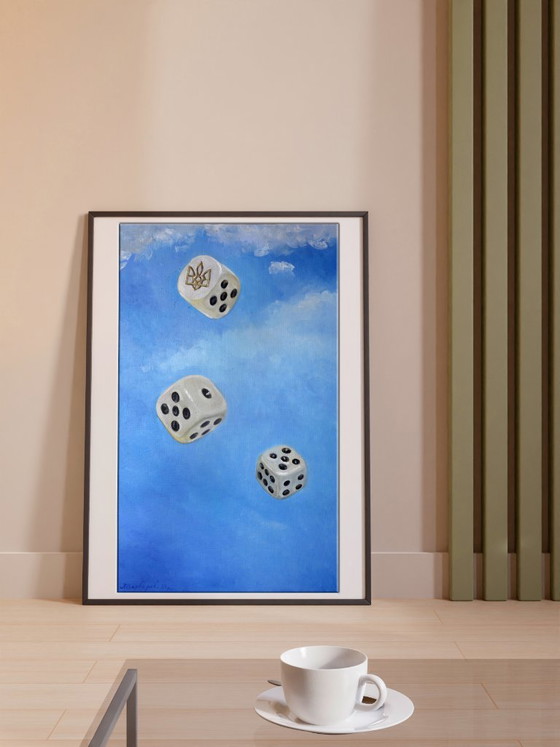 Original Oil Painting Contemporary Art Symbolism Dice Sky – Paintings & Drawings, Canvas (photo 3 of 7)