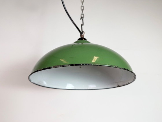 Image 1 of Industrial Green Enamel Factory Pendant Lamp, 1960s