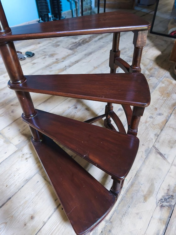 Spiral library step in dark wood, Plant table, Brown, Vintage (photo 7 of 10)