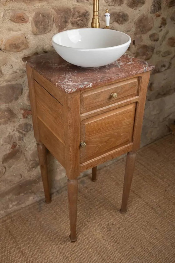 Piccolo lavabo antico in legno e marmo rosso. – Armadi contenitori, Vintage (photo 3 of 13)