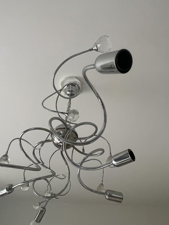 Image 1 of Lampadario in argento con 6 luci e sfere di cristallo