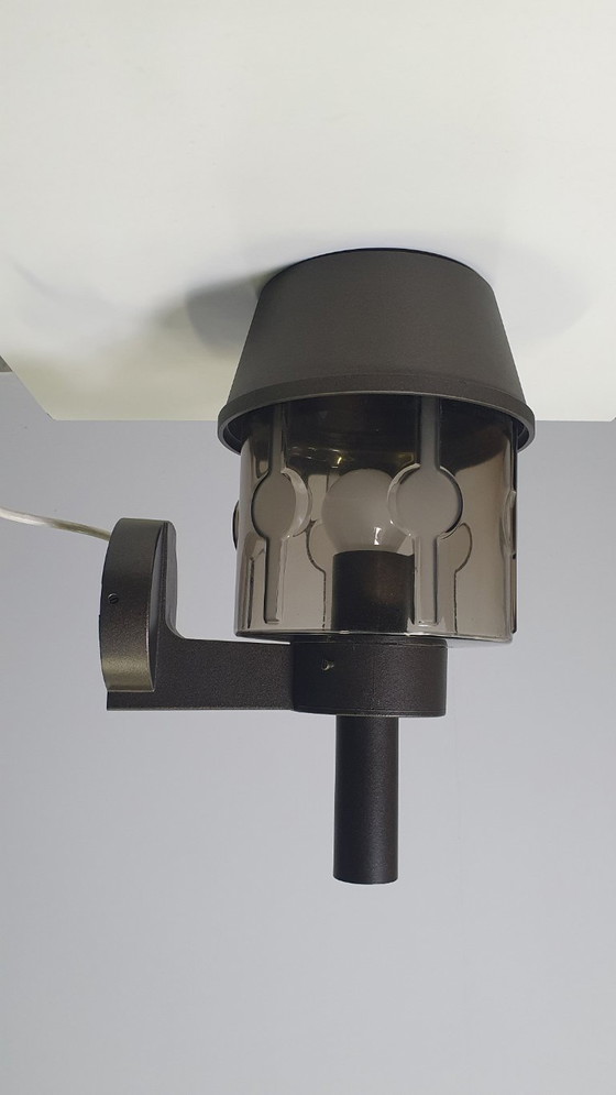 Image 1 of Applique murale vintage Hoffmeister en verre fumé brun, style années 70, époque spatiale