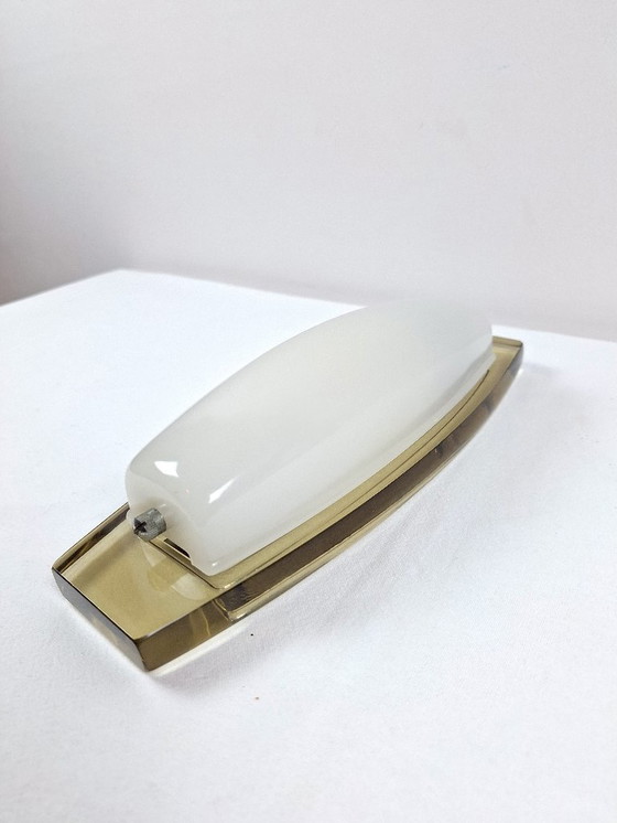 Image 1 of Lampada da parete Veca in vetro bianco e ambra Made in Italy Art Deco