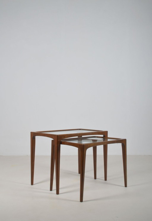 Set of 2 side tables with glass top in Ico Parisi style, 1950s
