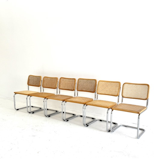 6 sedie Cesca Marcel Breuer – eetkamerstoelen, Aluminium, Wood
