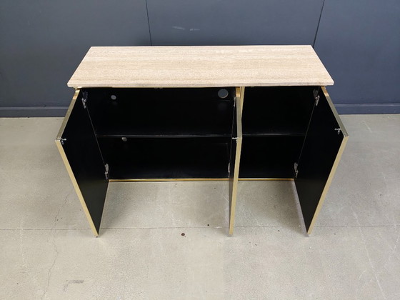 Image 1 of Credenza vintage in travertino e laccato nero, anni '80
