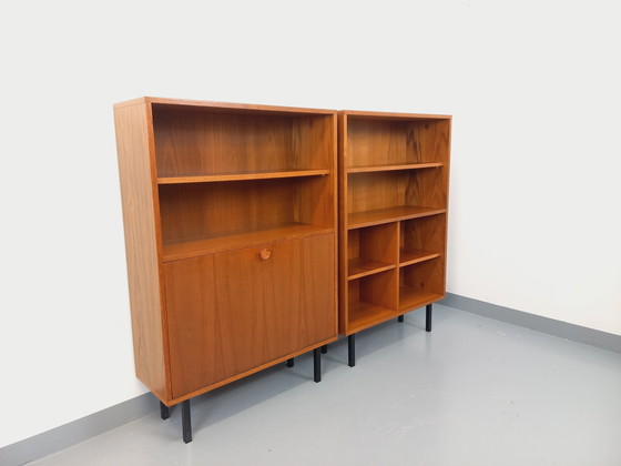 Image 1 of Vintage Scandinavian Modernist Storage Bookcase in Teak and Black Metal from the 60s