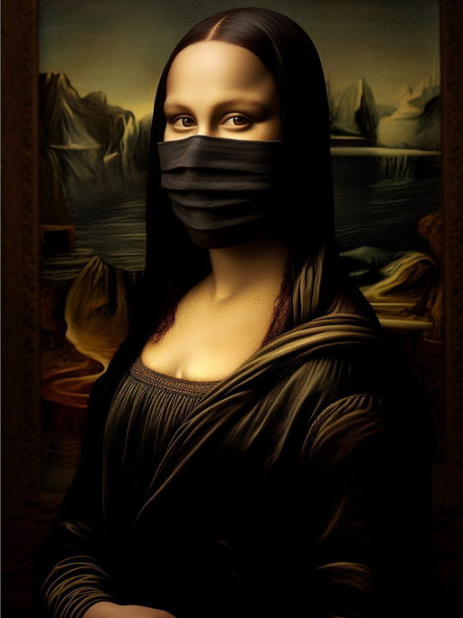 Alberto Ricardo - Mona Lisa Mask - Artist's Lithograph – lithos zeefdrukken, Canvas