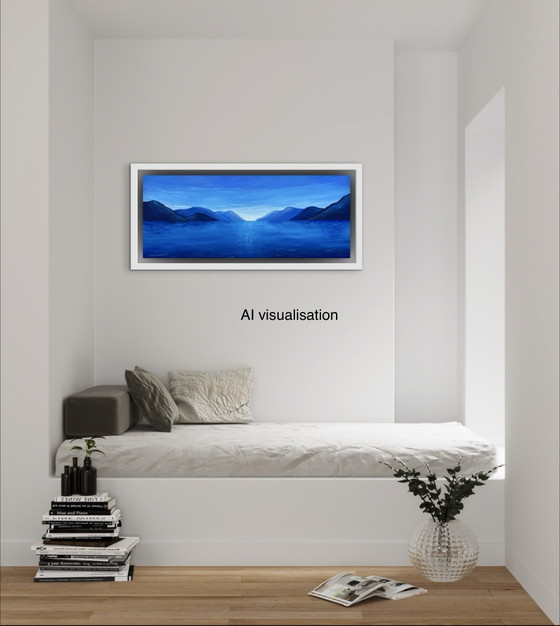 Blue Horizon - Peinture Panoramique Acrylique 40 x 100cm – Paintings & Drawings, Cotton (photo 15 of 15)