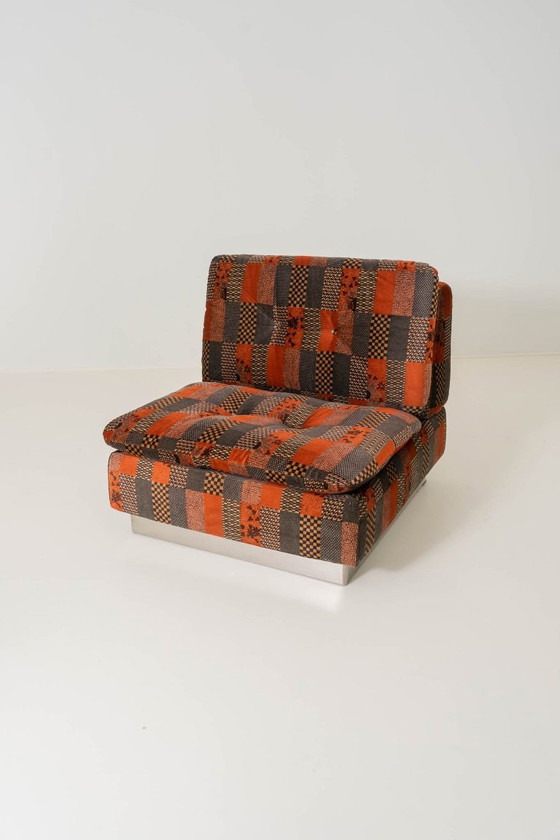 Image 1 of Giovanni Offredi pour Saporiti - Ensemble canapé modulaire en velours avec table basse, Italie 1970