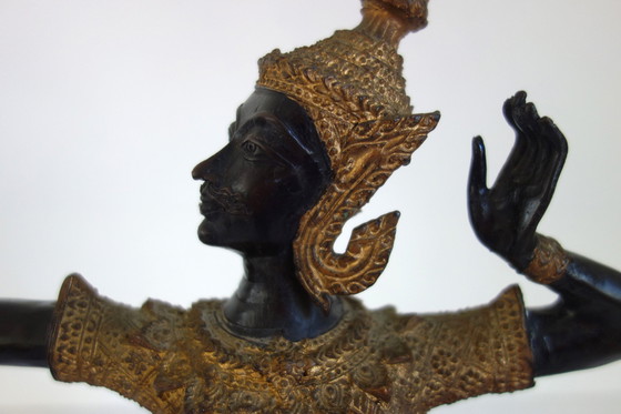 Image 1 of Gilded bronze and black statuette of Prince Rama, Thailand