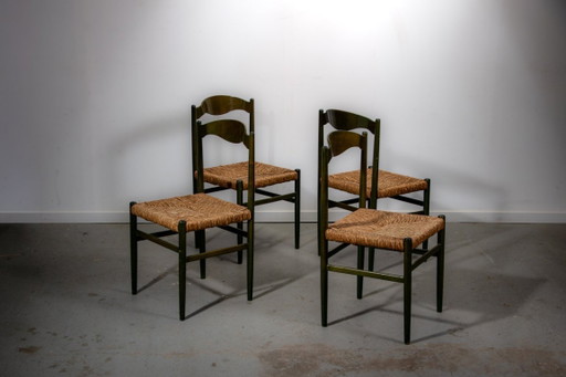 Sillas de comedor de haya verde y junco