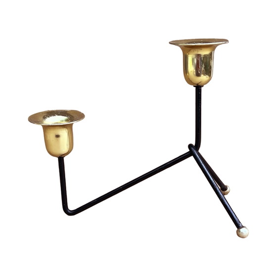 Image 1 of Modernistische tweelichts staande kandelaar, België 1970.