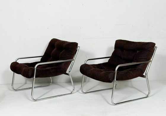 Image 1 of Set van 2 Space Age cantilever fauteuils/stoelen van Gillis Lundgren, jaren 70
