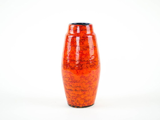 Vaso in ceramica, design tedesco, anni '60, prodotto nella Germania Ovest, Vasi, Arancione (foto 2 di 9)