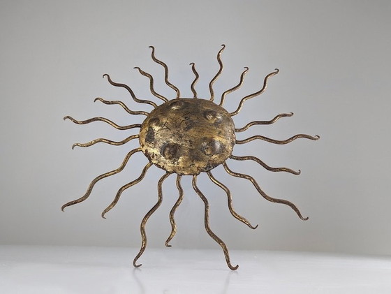 Image 1 of Golden Wrought Iron Pendant Lamp By Gilbert Poillerat 1940S