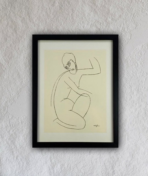 Amedeo Modigiliani (1884-1920): “Nude Study 1”.  Offsetlithografie in galerielijst met antireflex acrylglas. Professioneel ingel