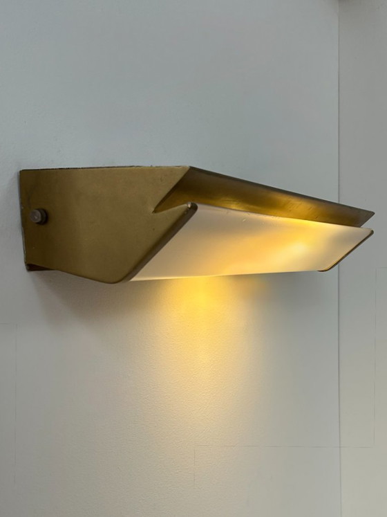 Image 1 of Vintage XL wall light, matte gold metal and perspex, France, 1960