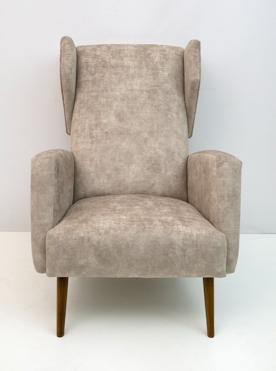 Image 1 of Paar Gio Ponti Mid Century Moderne Italiaanse fluwelen "Alata" Lounge Stoelen, 1950