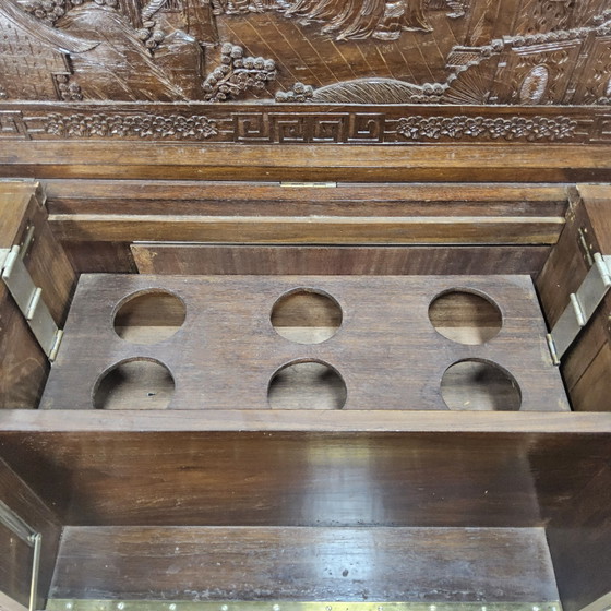 Vintage Teak Houten Thaise / Aziatische Barkkast / Drankkast / Bohemian Toog / Barmeubel (Houtsnijwerk) (photo 11 of 15)