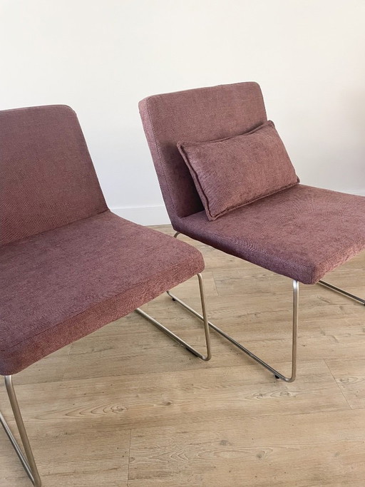 Set | 2 Stuks | Vintage Fauteuils | Herstoffeerd Paars – Polyester, Metal