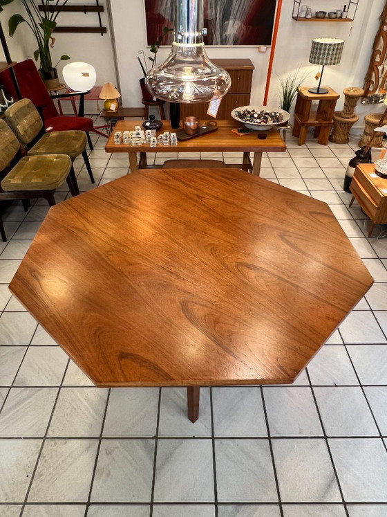 Vintage Octagonal Dining Table, Teak Wood, 1960s (photo 9 of 10)