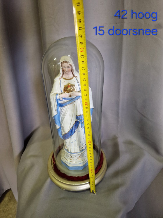 Image 1 of Mary statue with bell jar