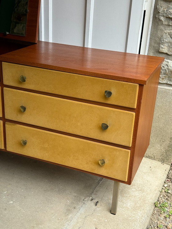 Image 1 of Enfilade commode coiffeuse Roger Landault années 50/60 suédine jaune