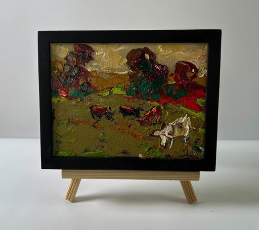 Original Oil Painting Fall Nature Landscape Autumn Evening – schilderijen tekeningen, Canvas