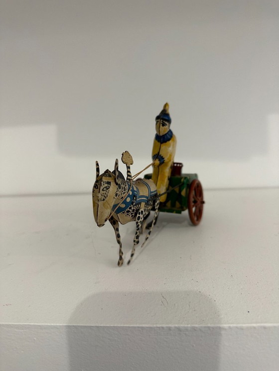 Image 1 of vintage 1950's tin windup donkey clown carriage Toy