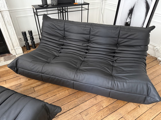 Image 1 of Sofagarnitur Togo von Michel Ducaroy, Linie Roset, schwarzes Leder