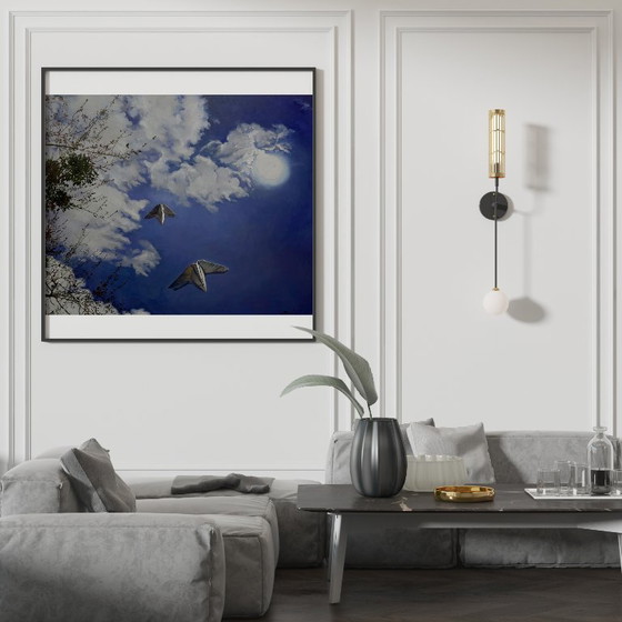 Original Oil Painting Modern Art Landscape Sky Walk Under The Moon – Paintings & Drawings, Canvas (photo 2 of 7)